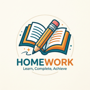Pencil writing in open book with text 'HOMEWORK Learn, Complete, Achieve'